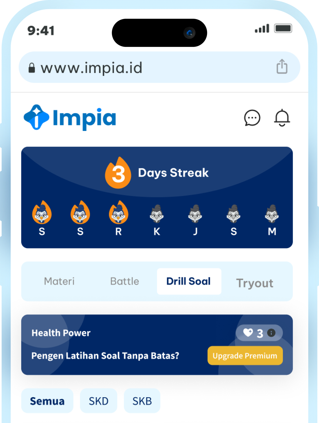 Tampilan aplikasi Impia di iPhone